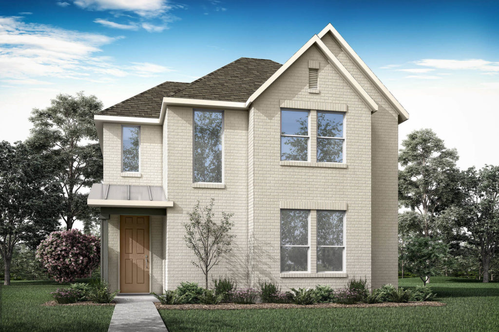 A rendering of a two story Texas home.
