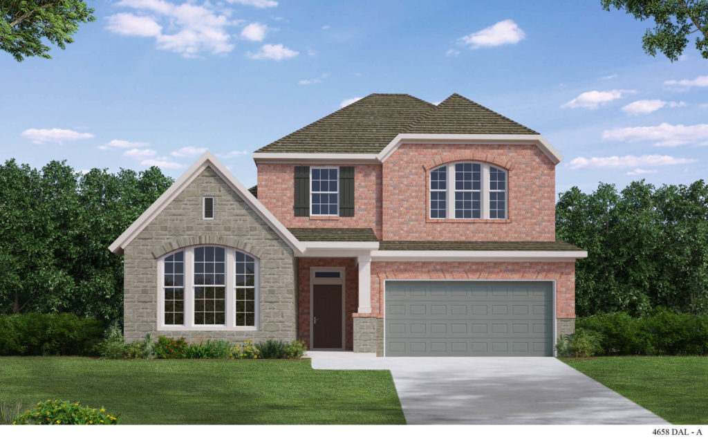A rendering of a two story home in McKinney with a garage.