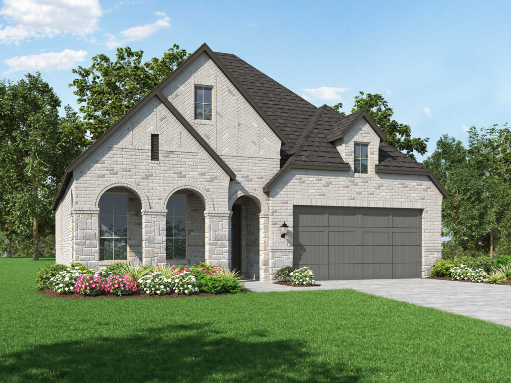 A rendering of a two story home with a garage located in McKinney, Texas.