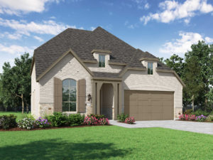 A rendering of a new two-story home with a garage in Texas.