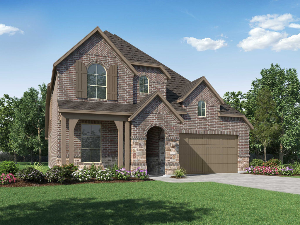 A rendering of a brick home with a garage in McKinney, Texas.