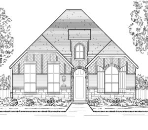 This is a black and white drawing of a lakefront home.