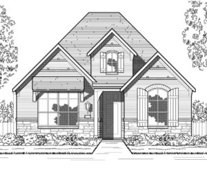 This is a black and white rendering of these nature-inspired house plans.