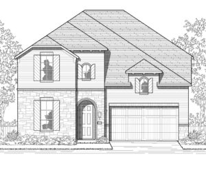 A black and white rendering of a two story home located near McKinney Lake.