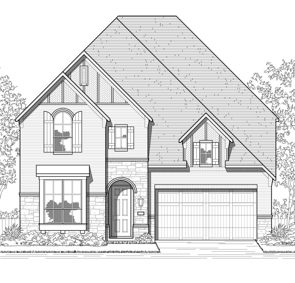 A black and white rendering of a two story home in McKinney.