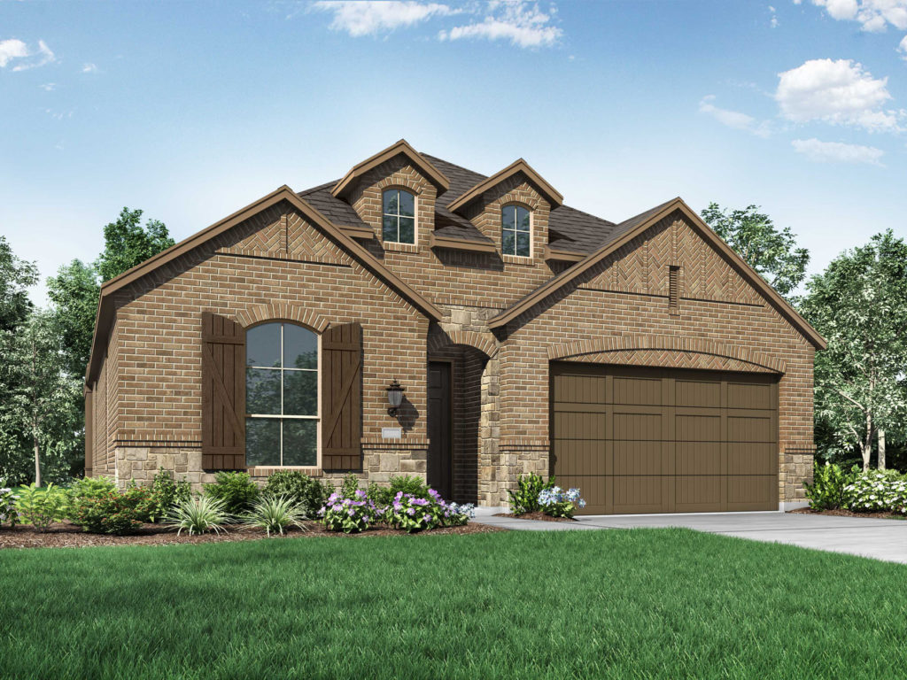 A rendering of a new brick home with a garage in McKinney, Texas.