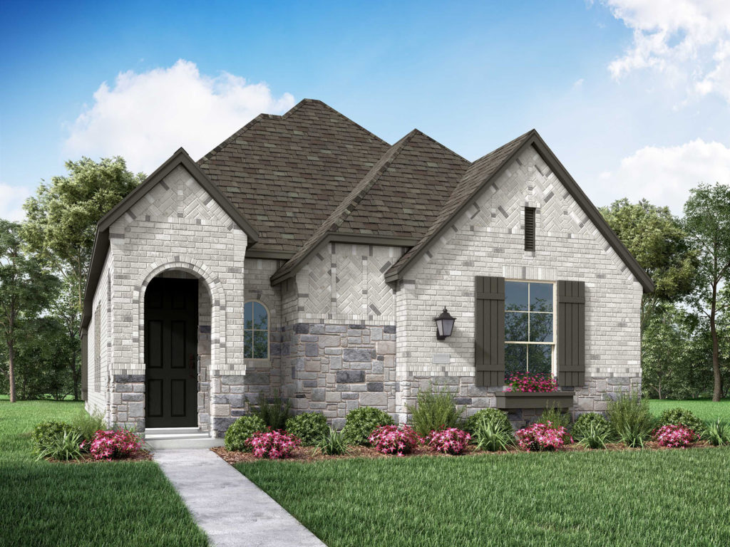 A rendering of the front of a brick home located near McKinney Lake.