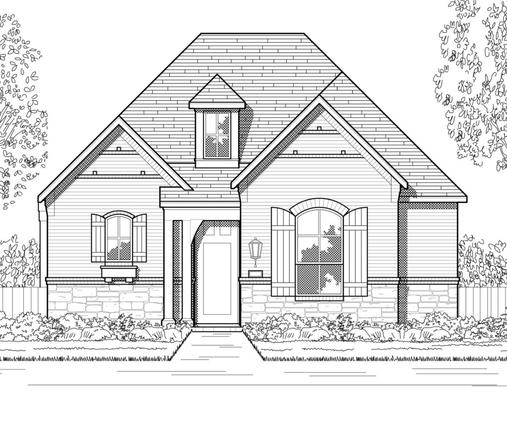 This is a black and white drawing of a house in Texas.