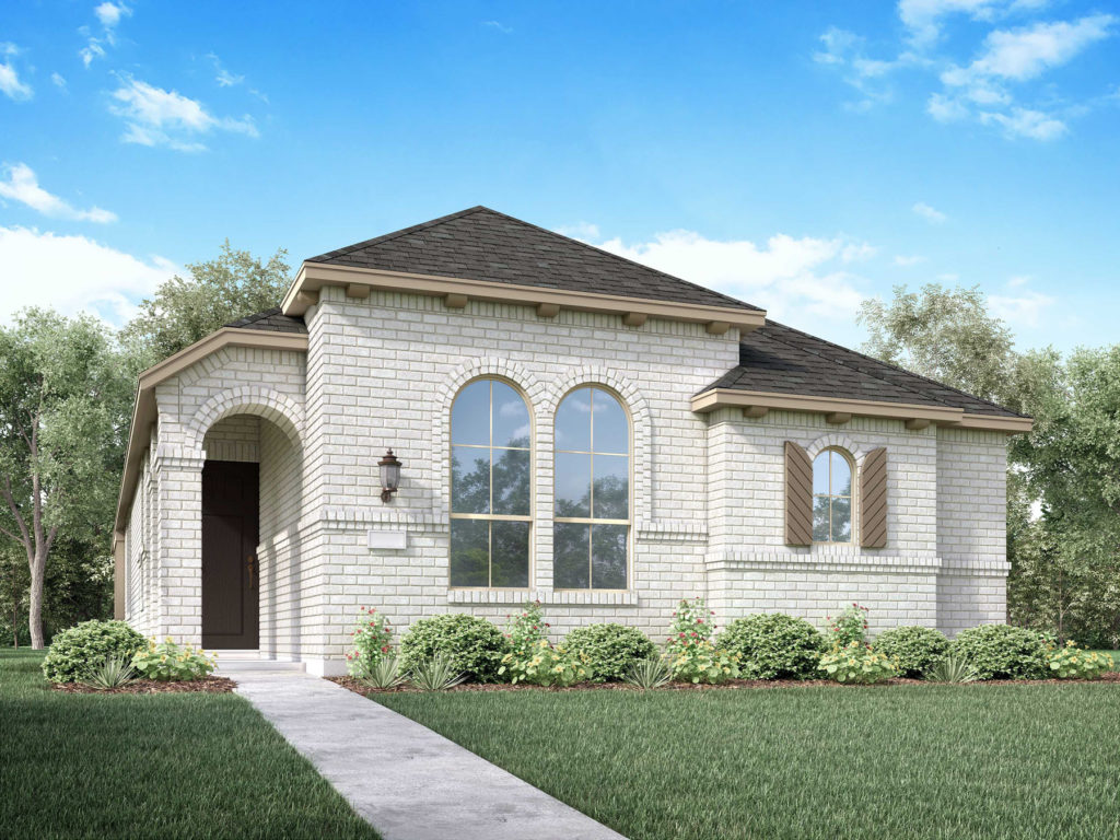 A rendering of a two story home nestled in the nature-filled surroundings of McKinney, Texas.