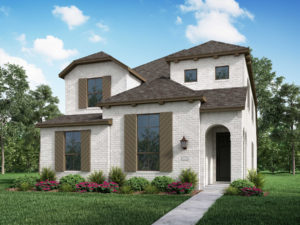 A rendering of a new two story home nestled in the peaceful nature of McKinney.