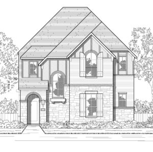 A black and white rendering of a nature-inspired home with trails in McKinney.