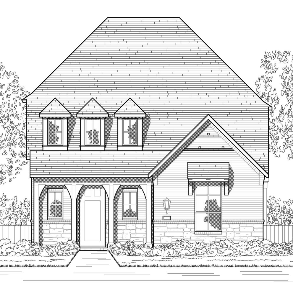 A black and white rendering of a new home in McKinney.