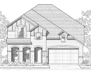 A black and white rendering of a new home tucked amidst the natural beauty of Texas.