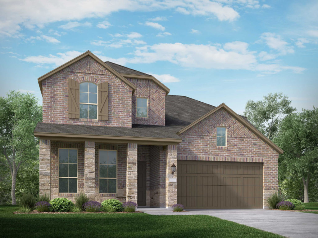 A rendering of a new two story home with a garage in McKinney.