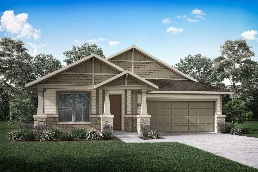 A rendering of a new two-story home with a garage in Texas.