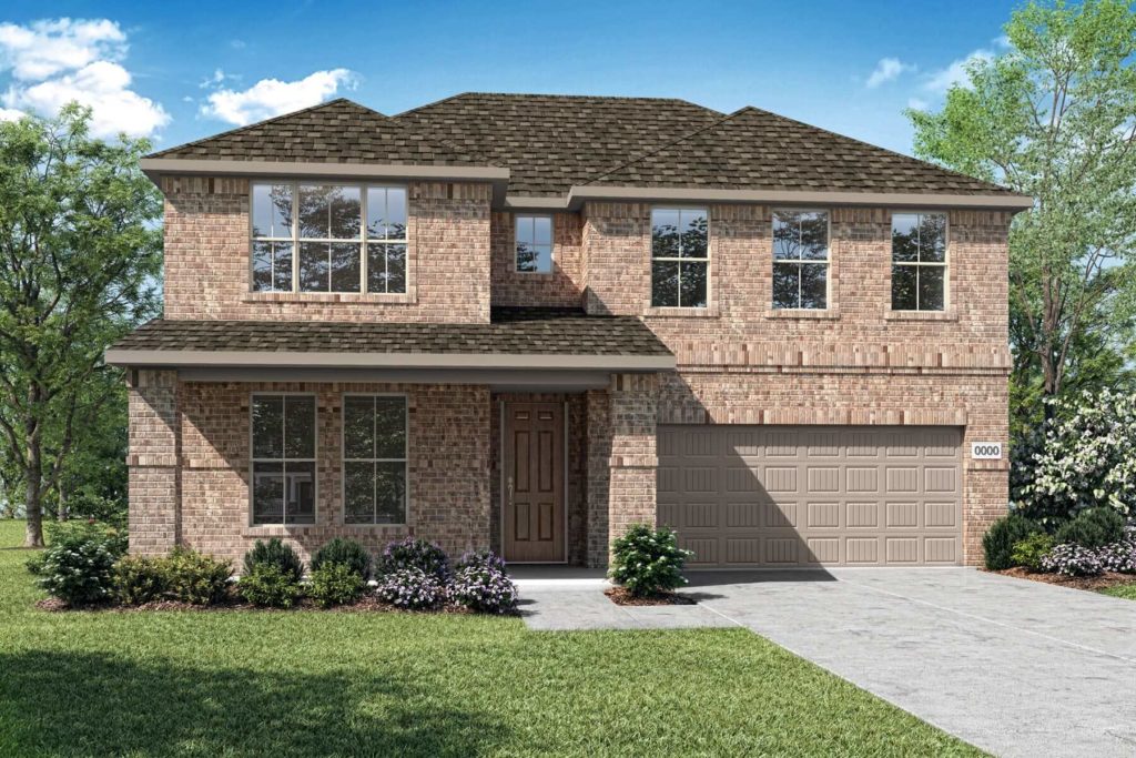 A rendering of a two story home with a garage in McKinney.