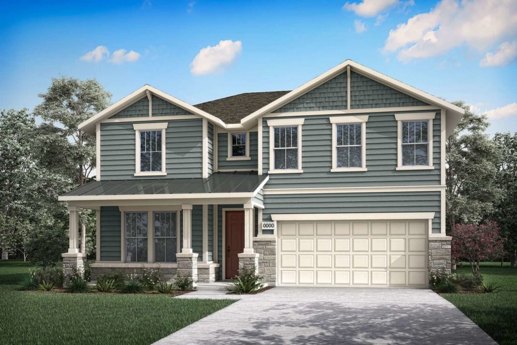 A rendering of a two story home with a McKinney Trails Lake