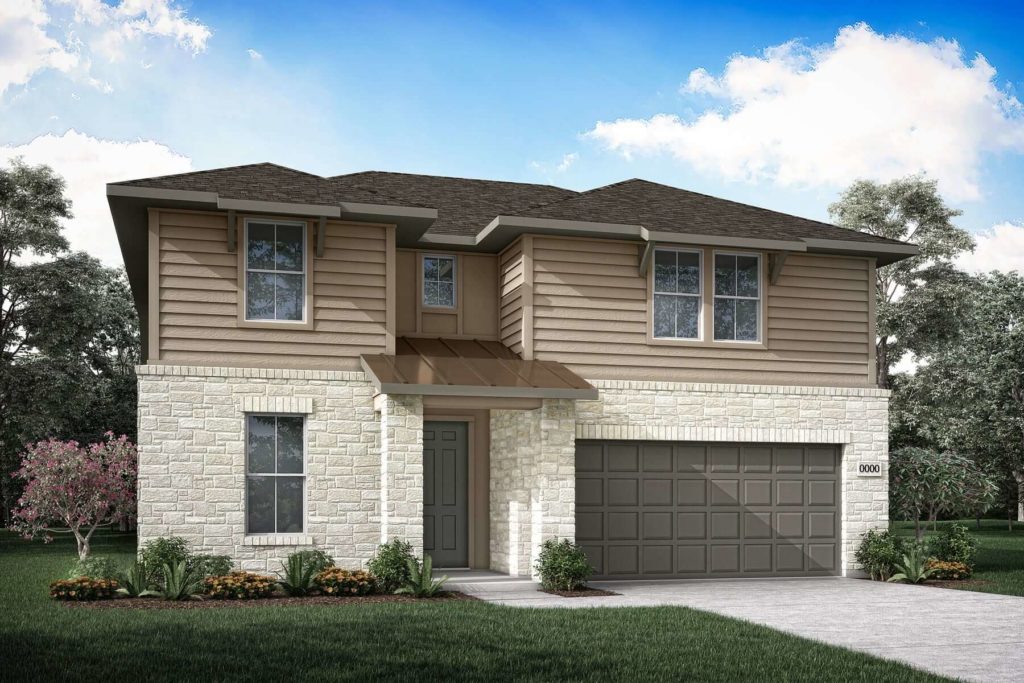 A rendering of a two story New Home with a garage in McKinney.