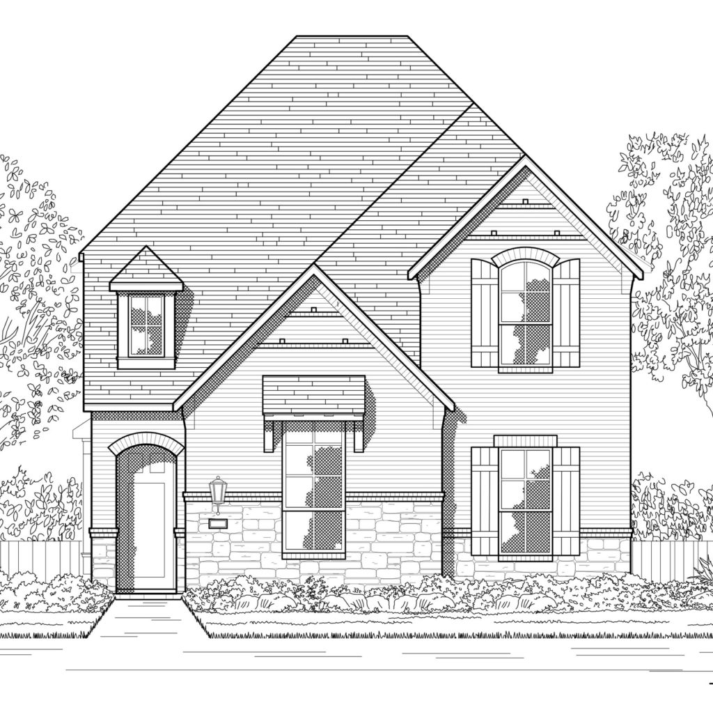 A black and white rendering of a new home in McKinney, Texas.