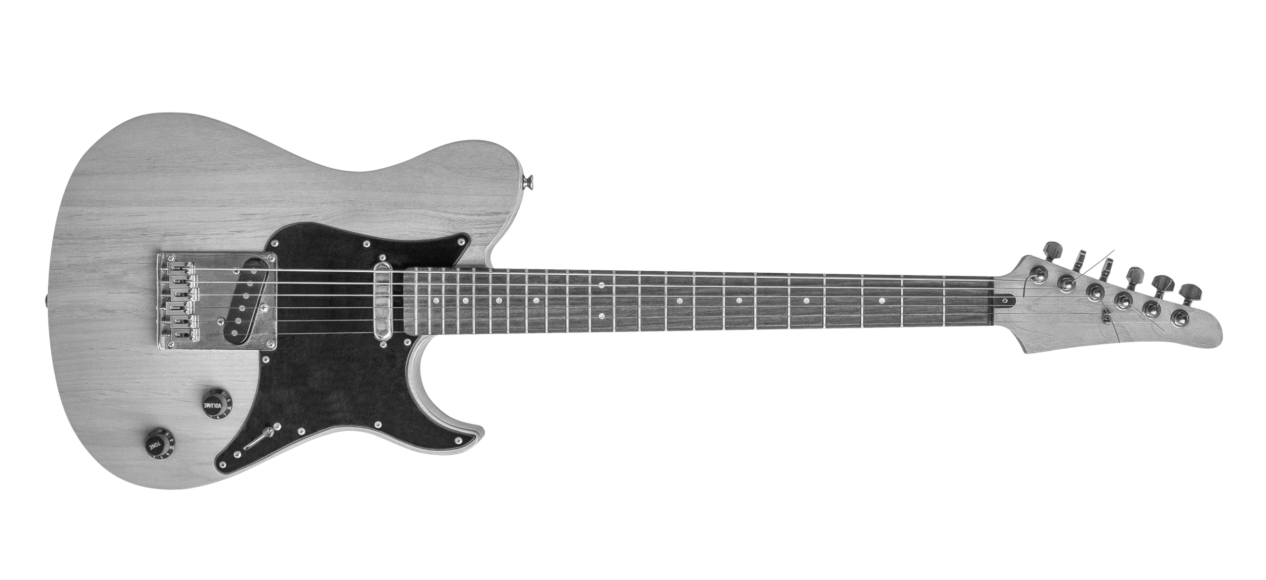 A black and white photo of an electric guitar in McKinney, Texas.