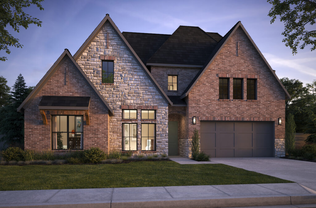 Southgate Ashland home plan exterior B with stone